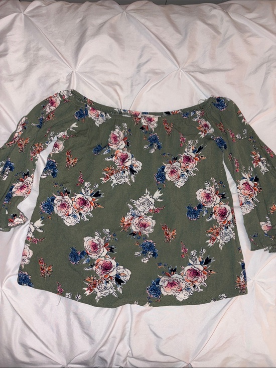 Gypsies & Moondust Tops - Gypsies & Moondust Olive Floral Off-Shoulder Top